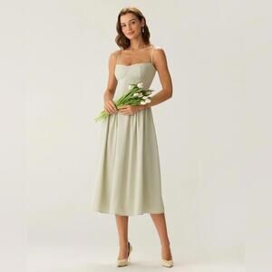 RIHOAS Green Square Neck Pocket Slip Midi Dress L